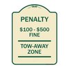 Signmission Penalty $100 $500 Fine Tow Away Zone Virginia Handicap Supplementary Alum, 24" x 18", TG-1824-23336 A-DES-TG-1824-23336
